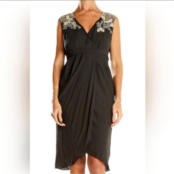 Anthropologie Meadow Rue Black Empire Waist Lace Fit & Flare Dress Size 8 - Picture 1 of 4